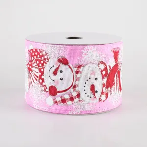 2.5" Linen Snowmen in Earmuffs Ribbon: Pink (10 Yards)