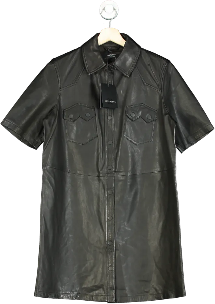 AllSaints Black Rock Leather Mini Dress UK 6
