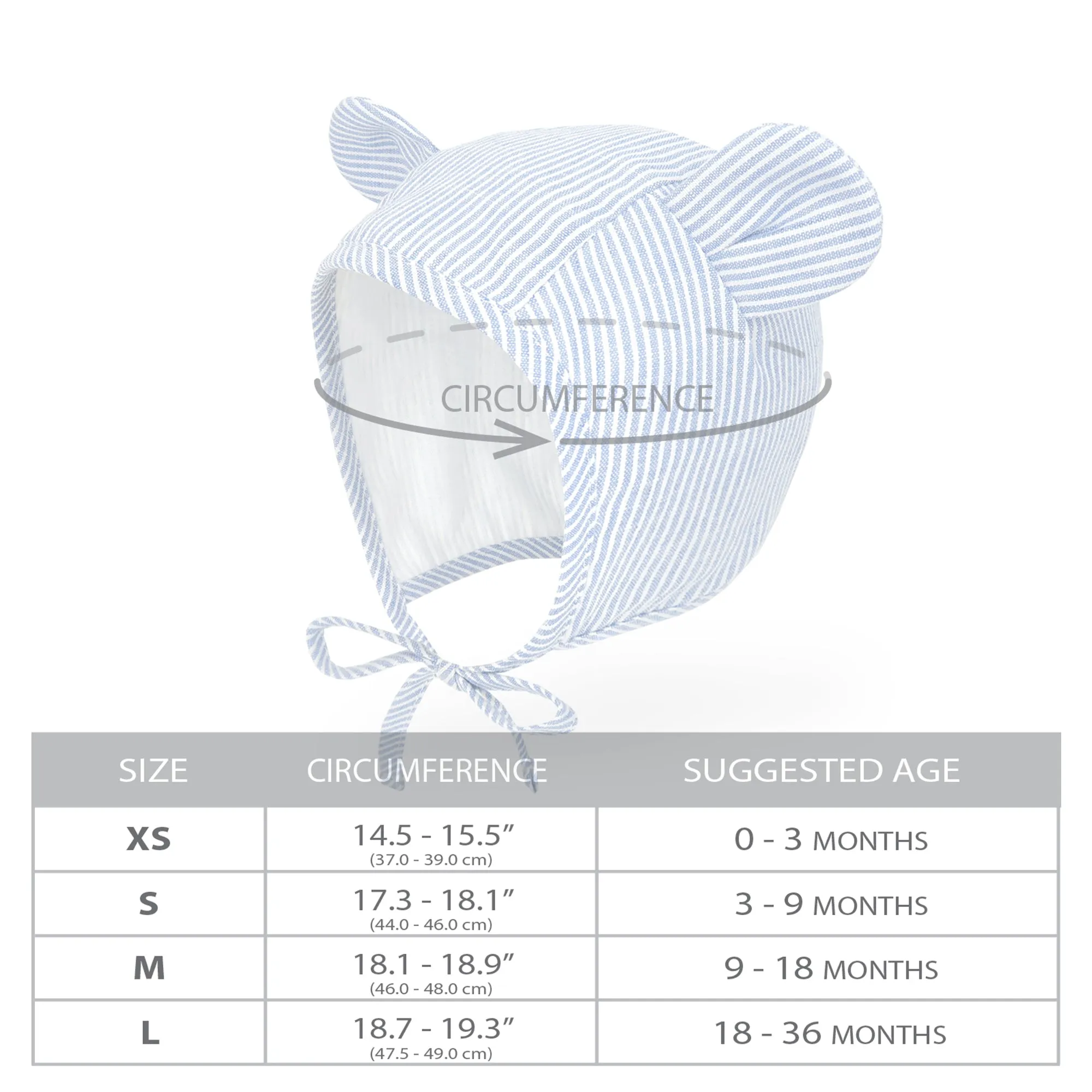 Baby Muslin Lined Stripe Bear Bonnet Hat | Black