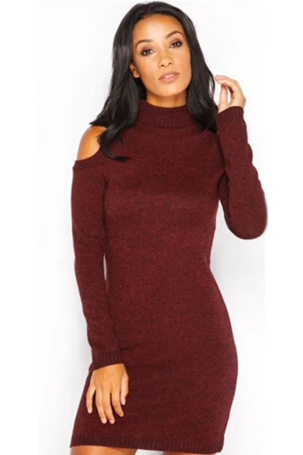 Bear Shoulder High Neck Long Slim Sweater