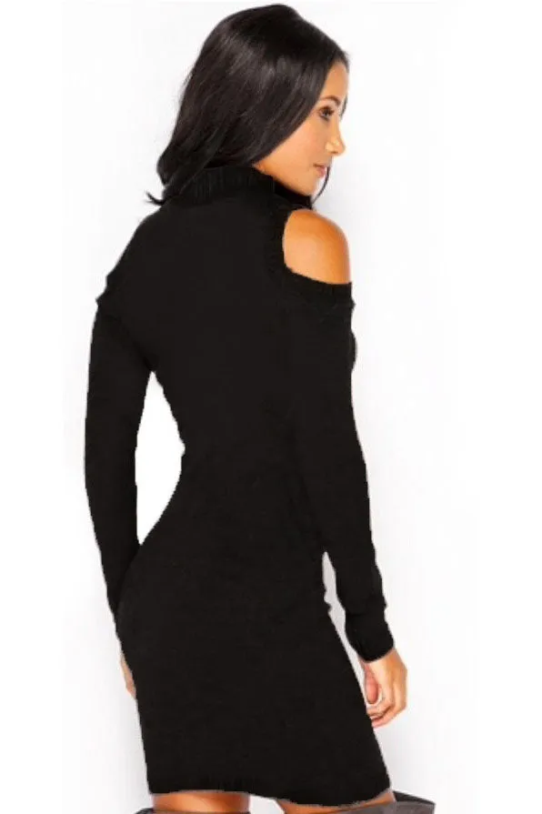 Bear Shoulder High Neck Long Slim Sweater