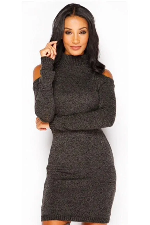 Bear Shoulder High Neck Long Slim Sweater