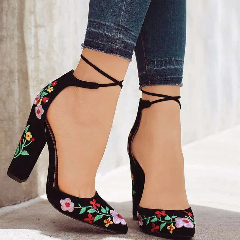 BELLA Design Women's Fashion Beautiful Floral Embroidery High Heels Pump Shoes