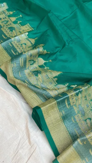 Benares Ghats Sea Green Pure Cotton Silk Banarasi Sari
