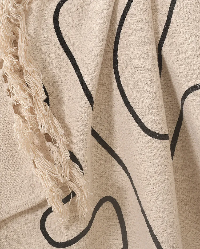 Black Natural Cotton Printed  Throw | 71 x 51 inches