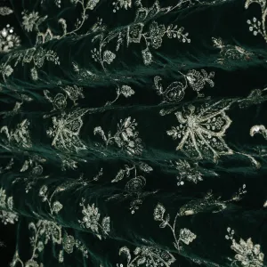 BOTTLE GREEN Color Velvet Embroidery Fabric