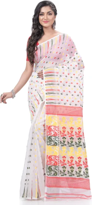 Desh Bidesh Woven Jamdani Pure Cotton Saree (White)