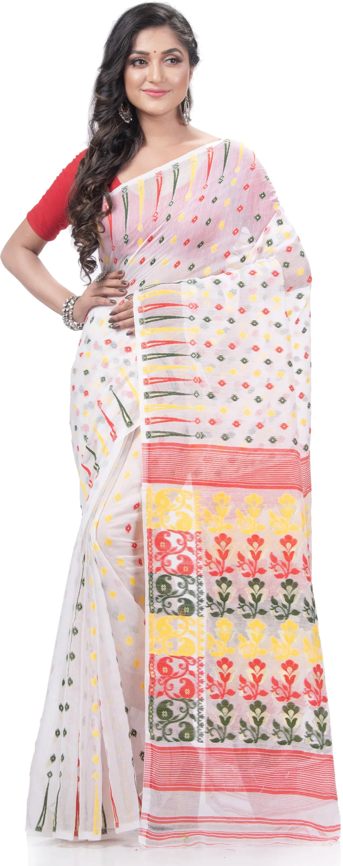 Desh Bidesh Woven Jamdani Pure Cotton Saree (White)