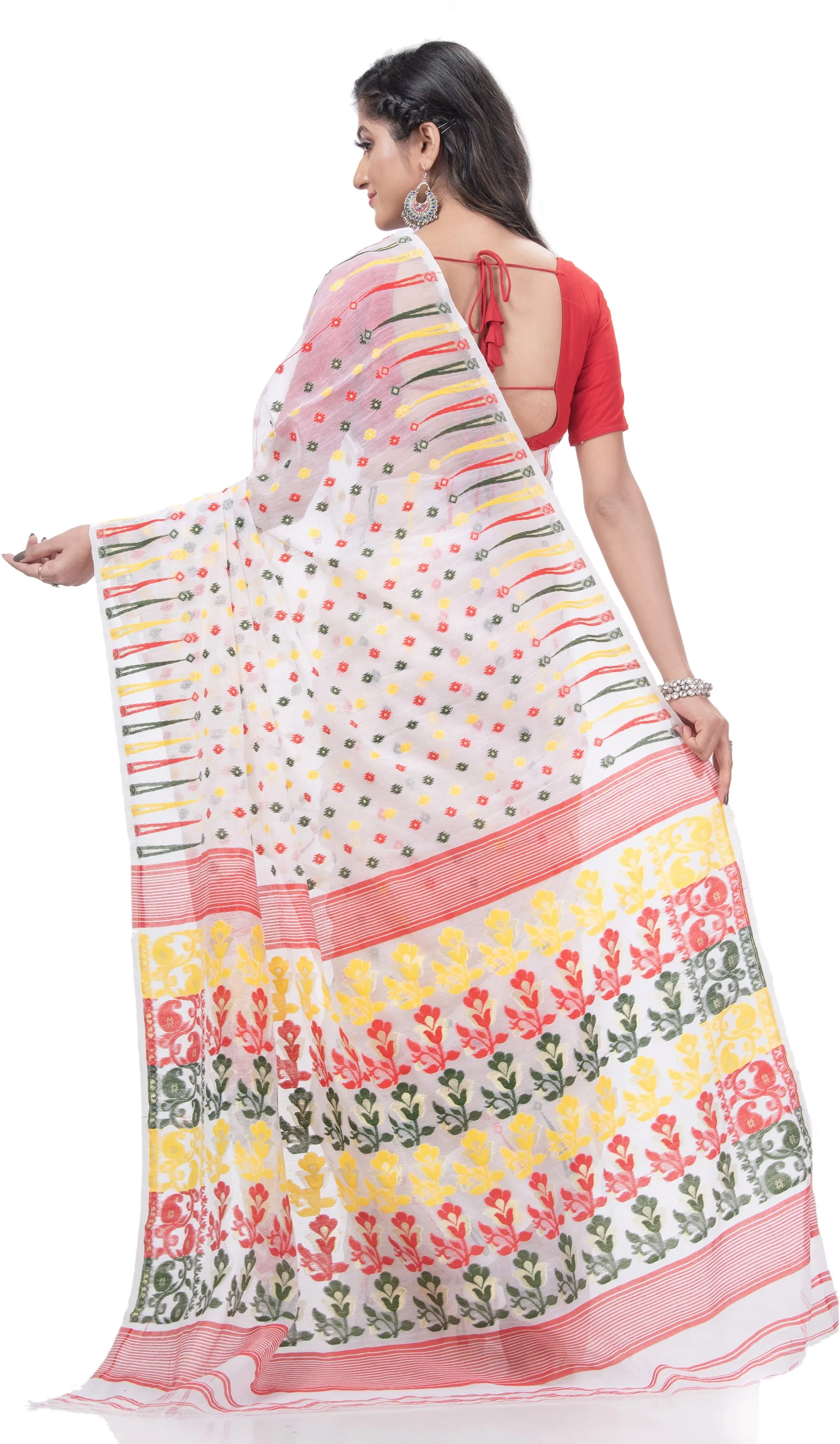 Desh Bidesh Woven Jamdani Pure Cotton Saree (White)