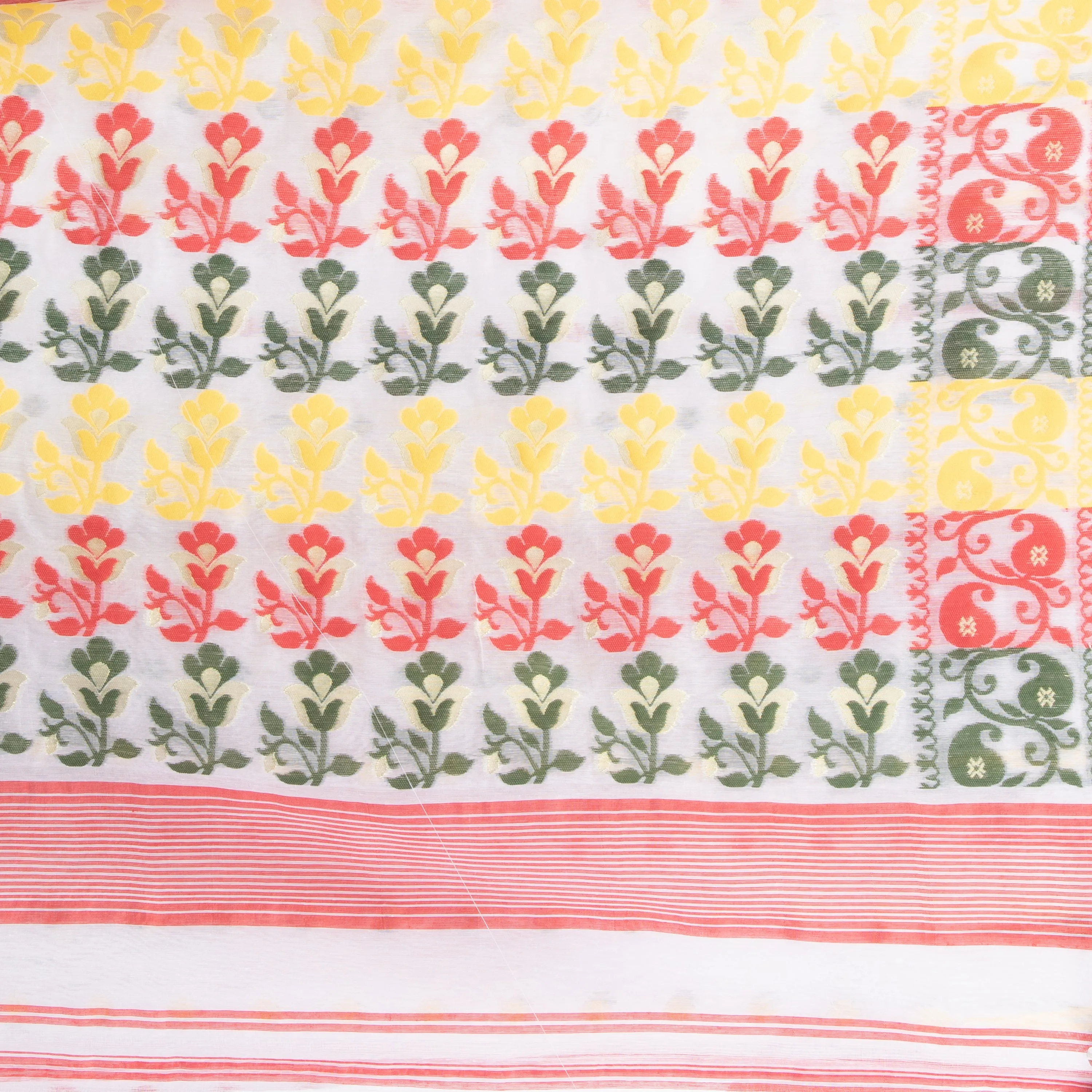 Desh Bidesh Woven Jamdani Pure Cotton Saree (White)