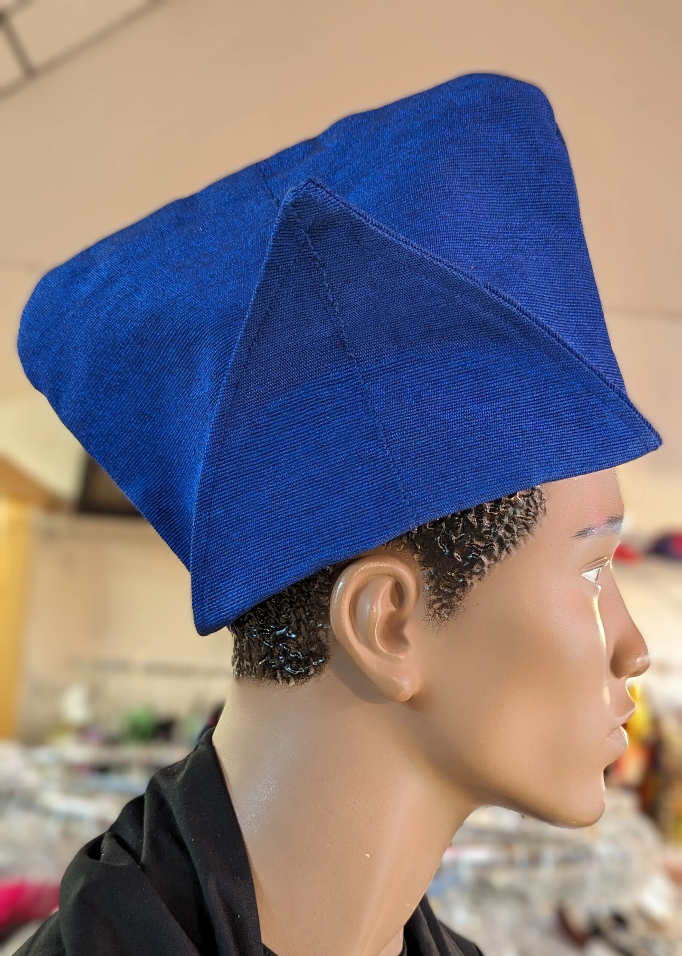 Dupsie's Royal Blue Aso Oke Abeti-Aja Akinrinola Kufi Cap Hat DPHARBAJ1