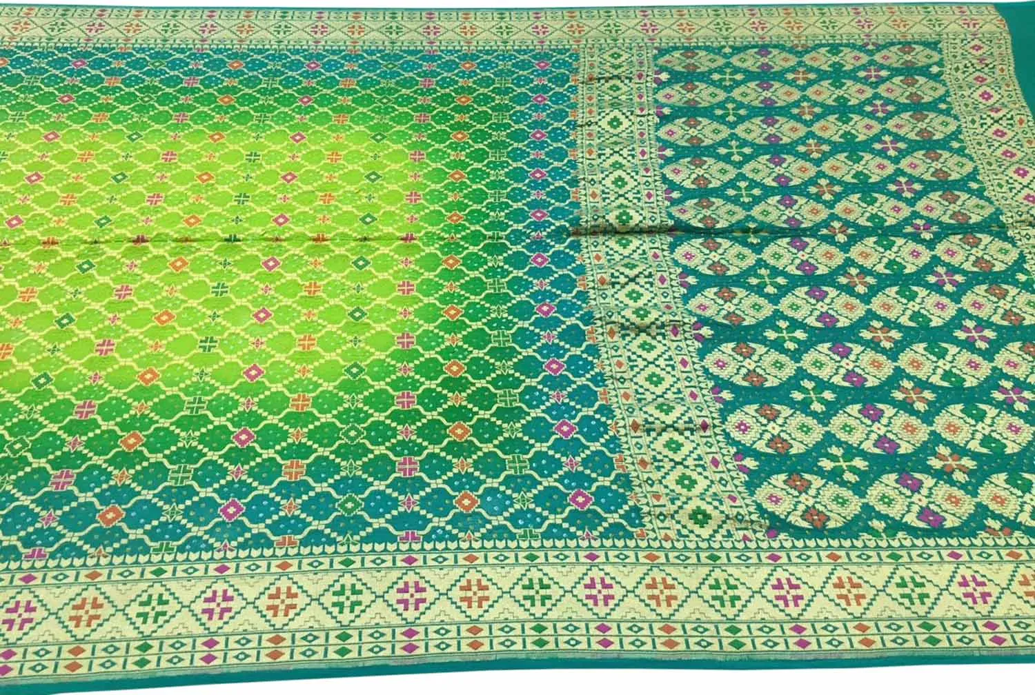 Elegant Green And Blue Banarasi Bandhani Meenakari Georgette Saree