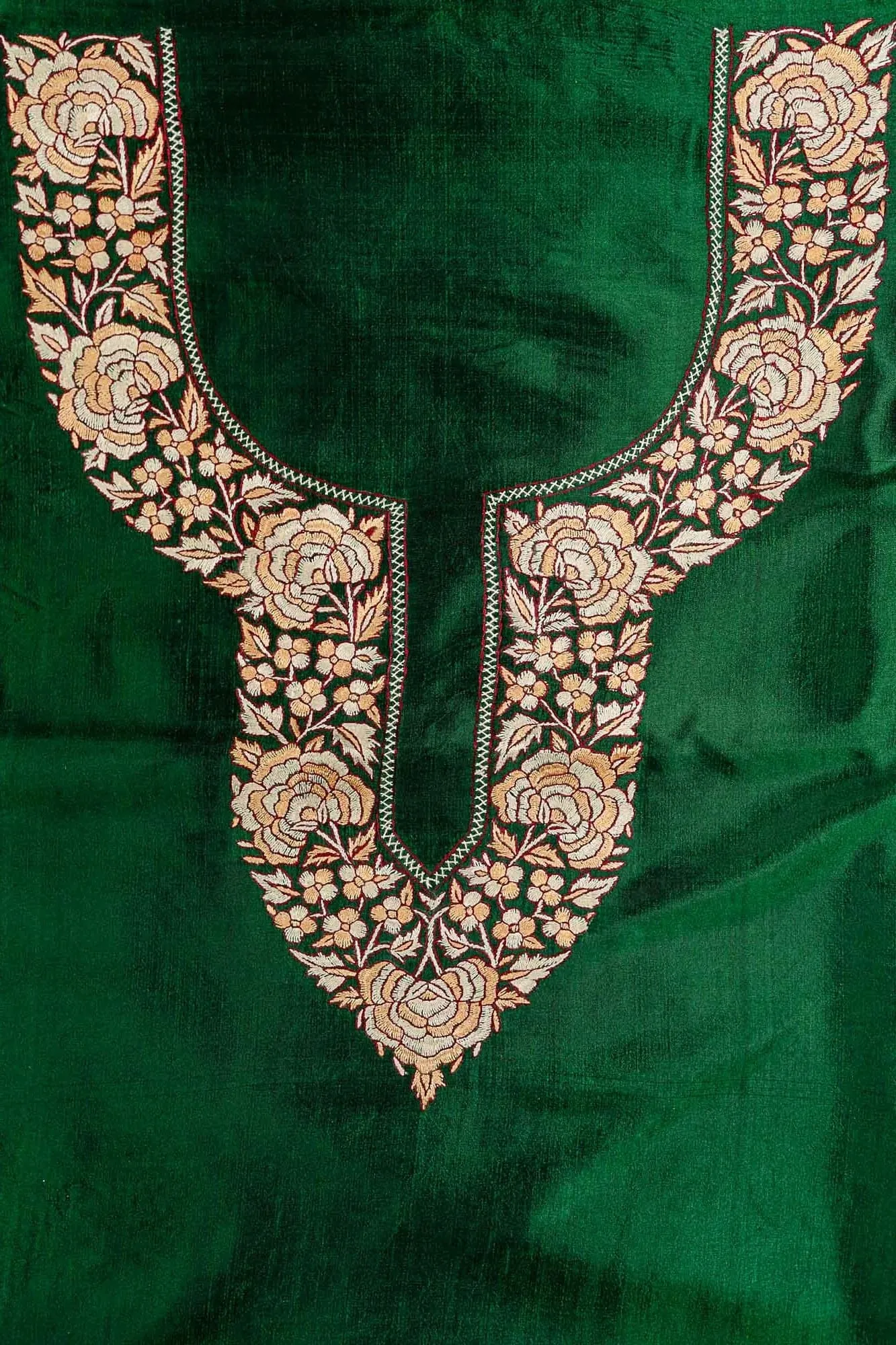 Elegant Green Kashmiri Silk Suit with Exquisite Paper Mache Embroidery