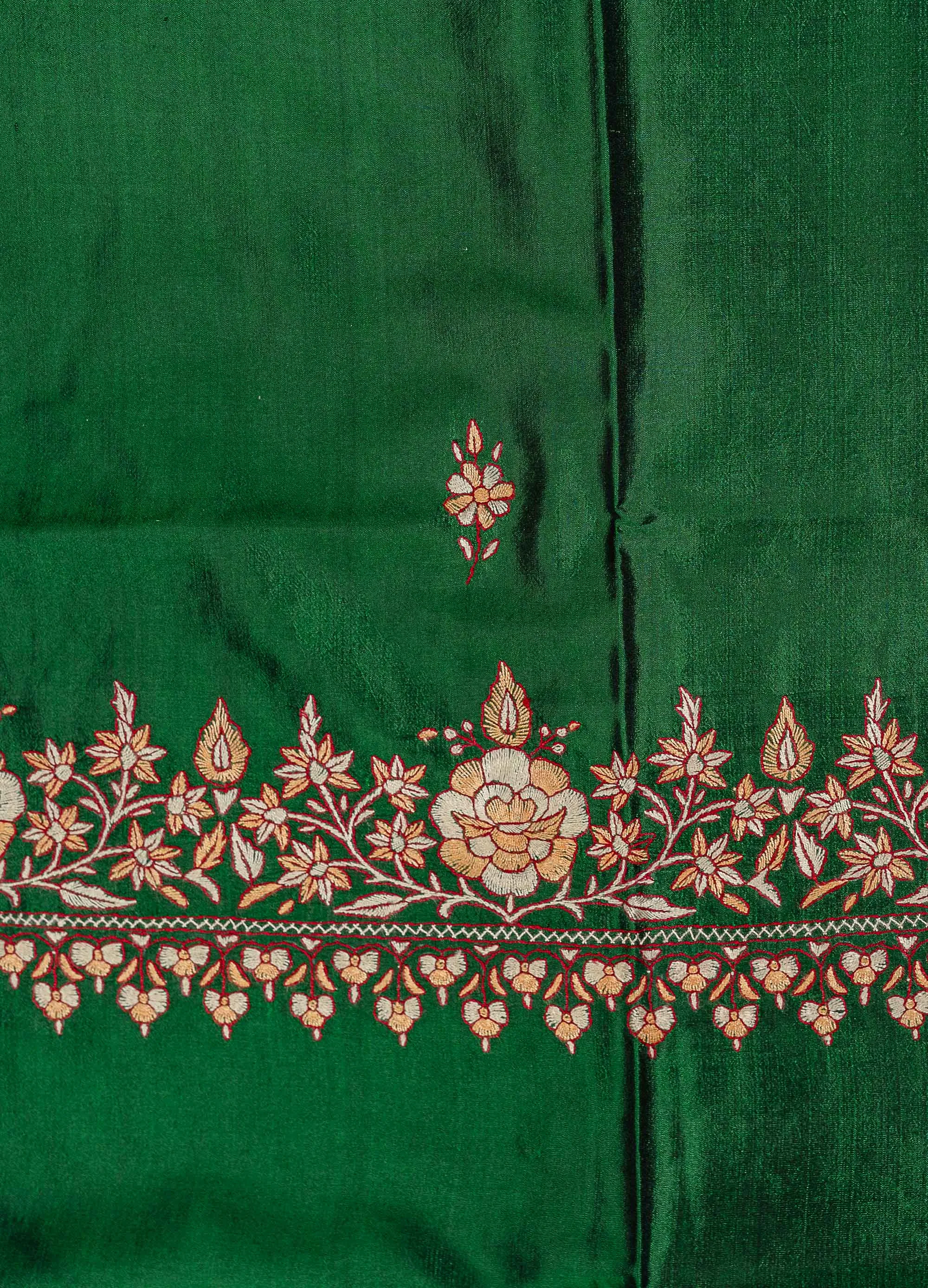 Elegant Green Kashmiri Silk Suit with Exquisite Paper Mache Embroidery