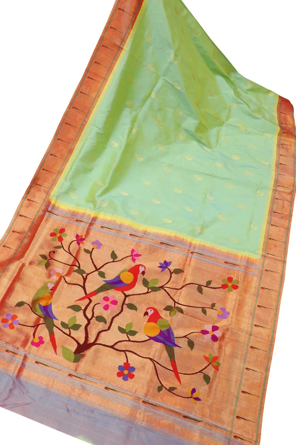 Elegant Green Paithani Silk Parrot Design Saree with Muniya Border