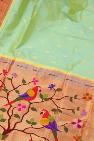 Elegant Green Paithani Silk Parrot Design Saree with Muniya Border