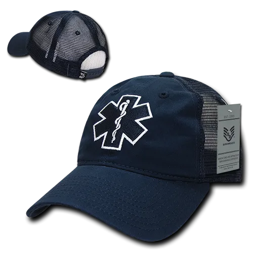 EMT Cross Trucker Hat Relaxed Mesh Baseball Cap Paramedic Star of Life - Rapid Dominance S79
