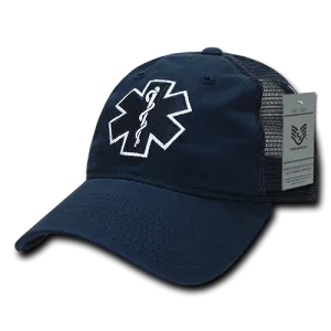 EMT Cross Trucker Hat Relaxed Mesh Baseball Cap Paramedic Star of Life - Rapid Dominance S79