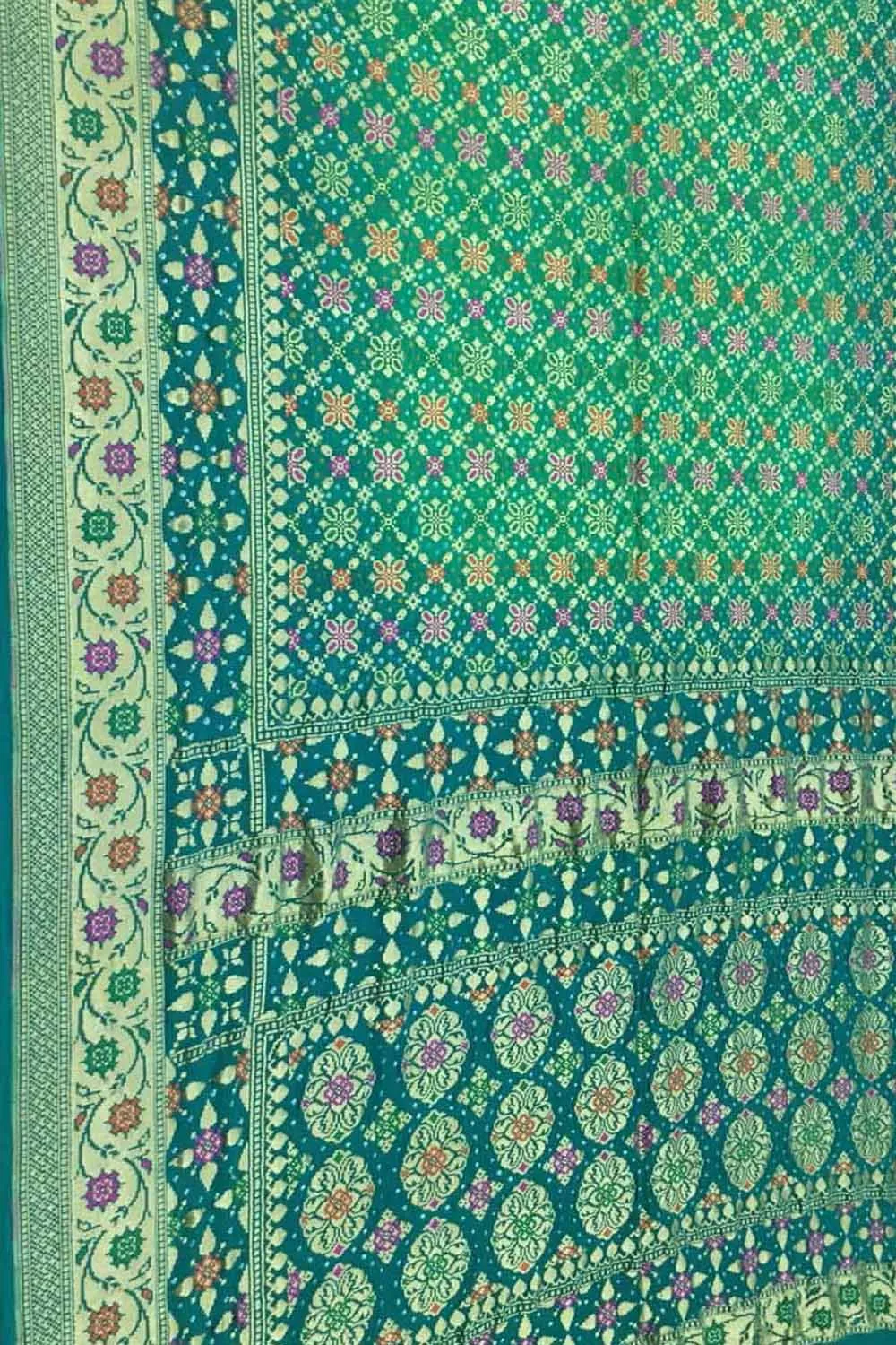Exquisite Green Banarasi Bandhani Meenakari Georgette Saree