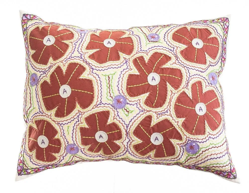 Flores Design Embroidered Pillow on cream