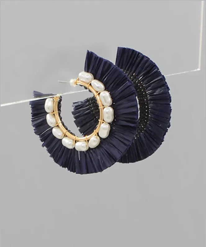 Freshwater Pearl & Raffia Hoops