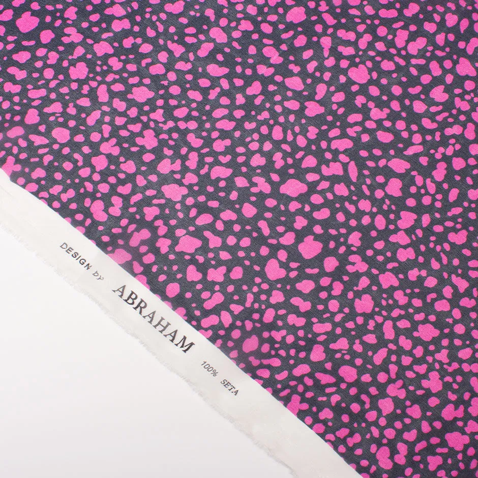 Fuchsia & Midnight Blue Printed Pure Silk Georgette