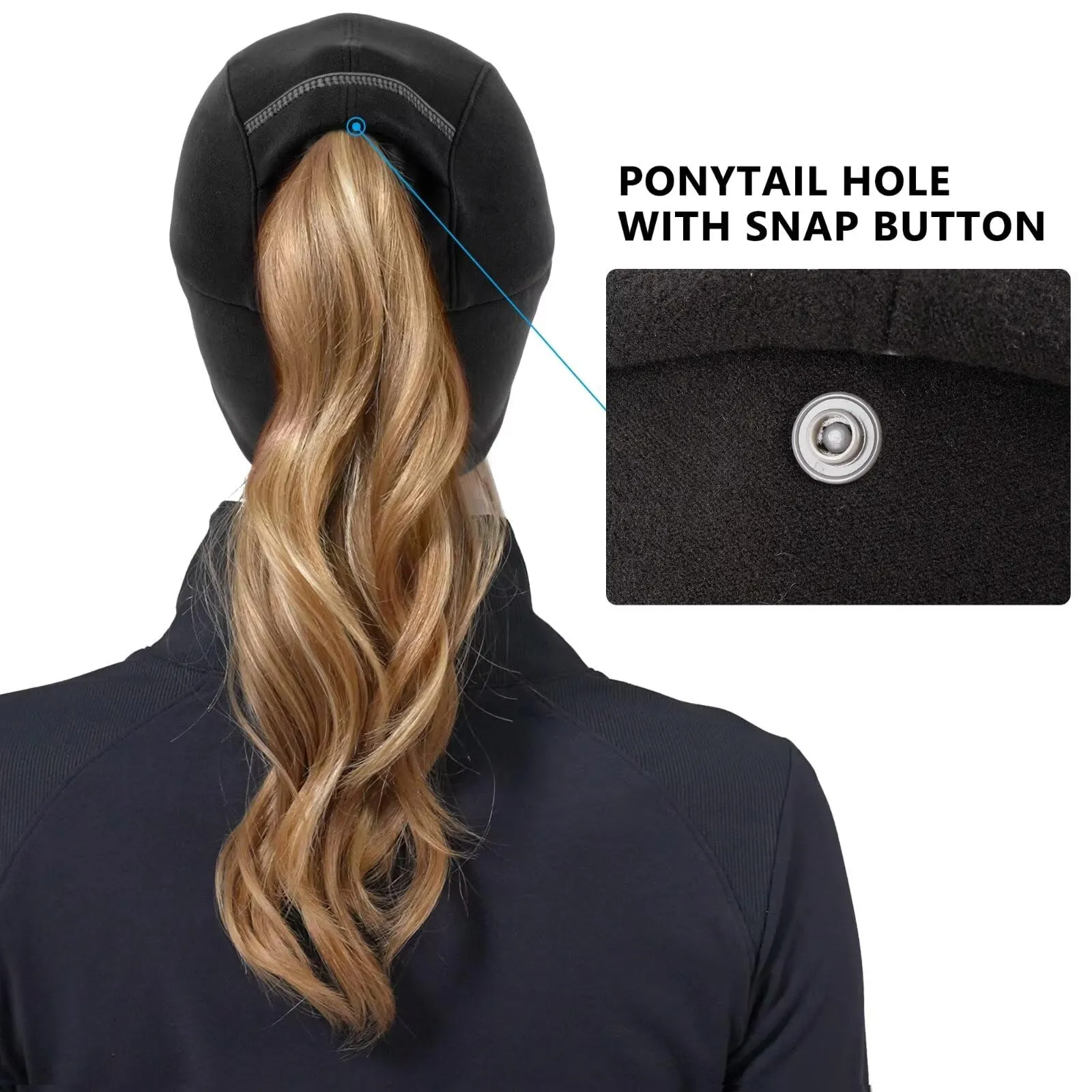 GADIEMKENSD Winter Running Hats Reflective Fleece Ponytail Hat for Women Baseball Caps with Earflap Drop Down Ear Warmer Mens Skull Cap Beanie with Visor Cold Hat for Outdoor Hiking Snow Ski Black