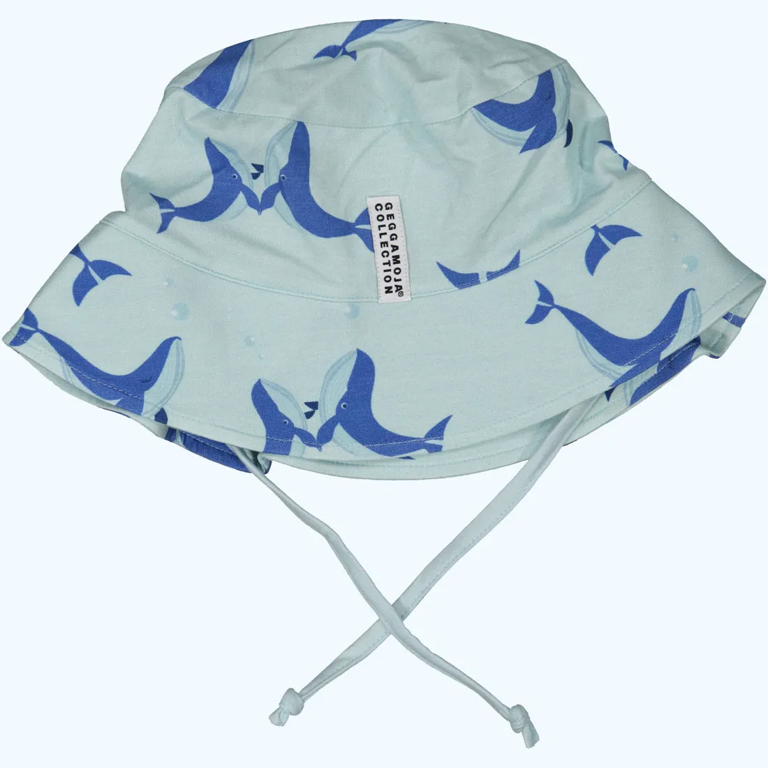 Geggamoja ® Sun Hat BLUE WHALES, in Soft Bamboo/Organic Cotton