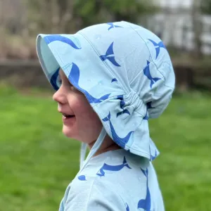 Geggamoja ® Sun Hat BLUE WHALES, in Soft Bamboo/Organic Cotton