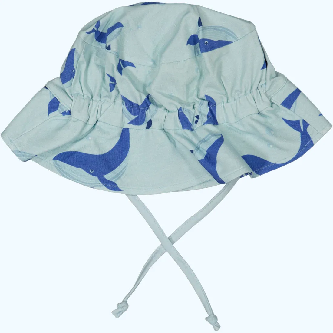Geggamoja ® Sun Hat BLUE WHALES, in Soft Bamboo/Organic Cotton