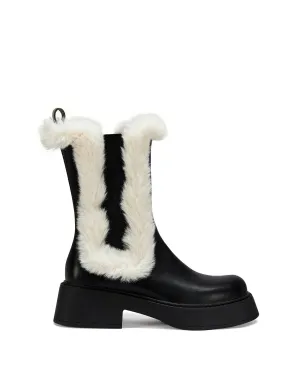 HEARTTHROB-BLACK FLUFFY CHELSEA BOOTIE