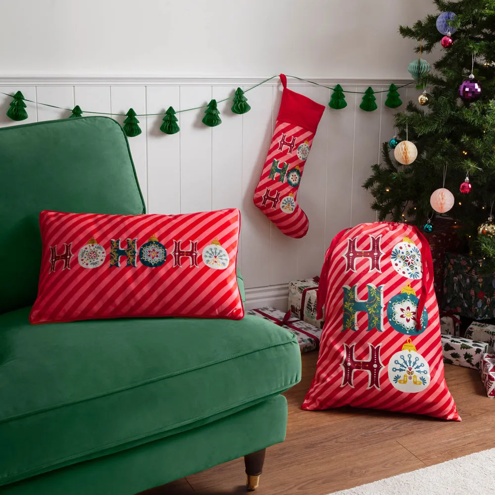 Ho Ho Ho Velvet Piped Cushion Red