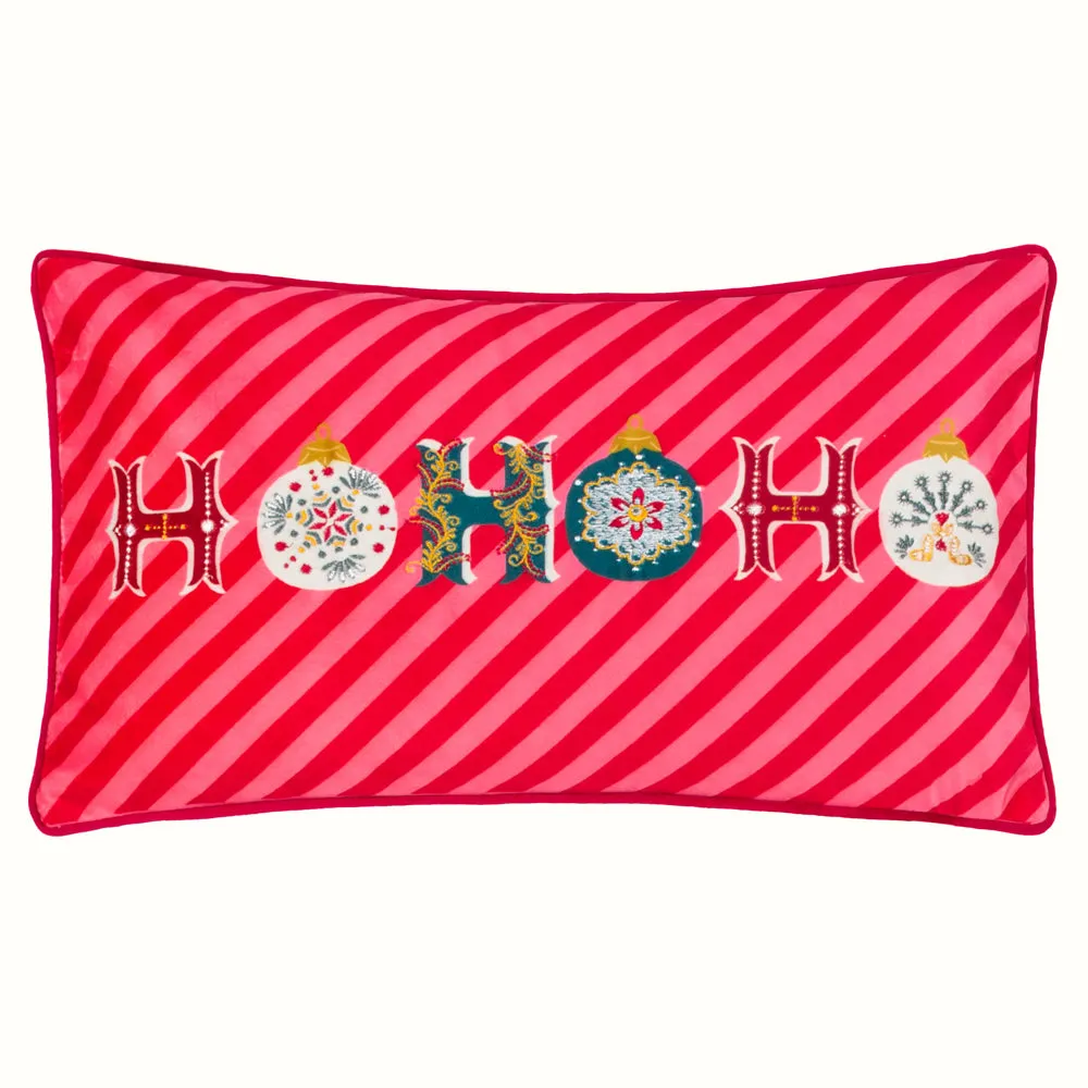 Ho Ho Ho Velvet Piped Cushion Red