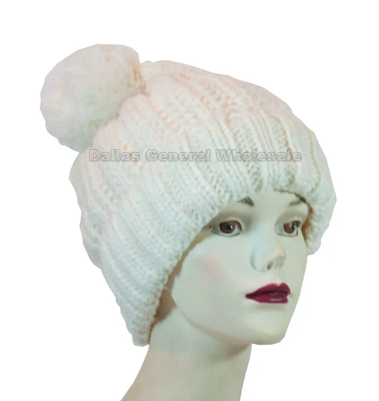 Ladies Simple Pompom Knitted Beanies Hats Wholesale