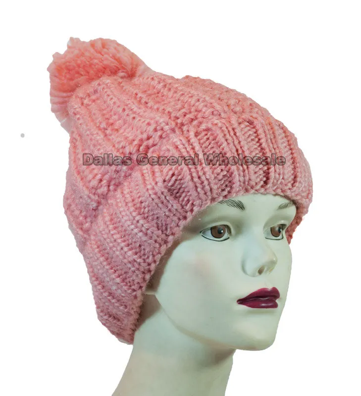 Ladies Simple Pompom Knitted Beanies Hats Wholesale