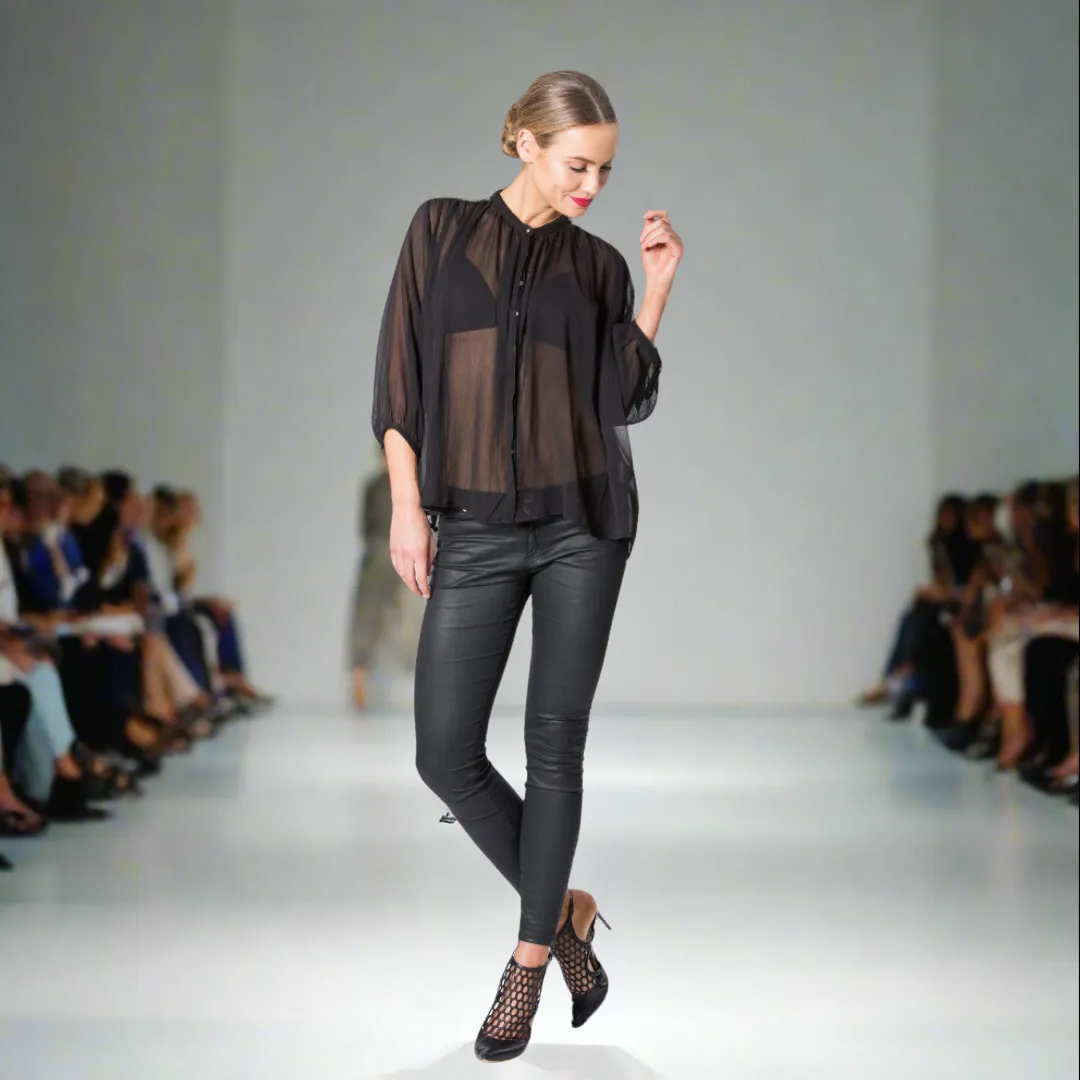 Leaf Embroidered Sheer Shirt