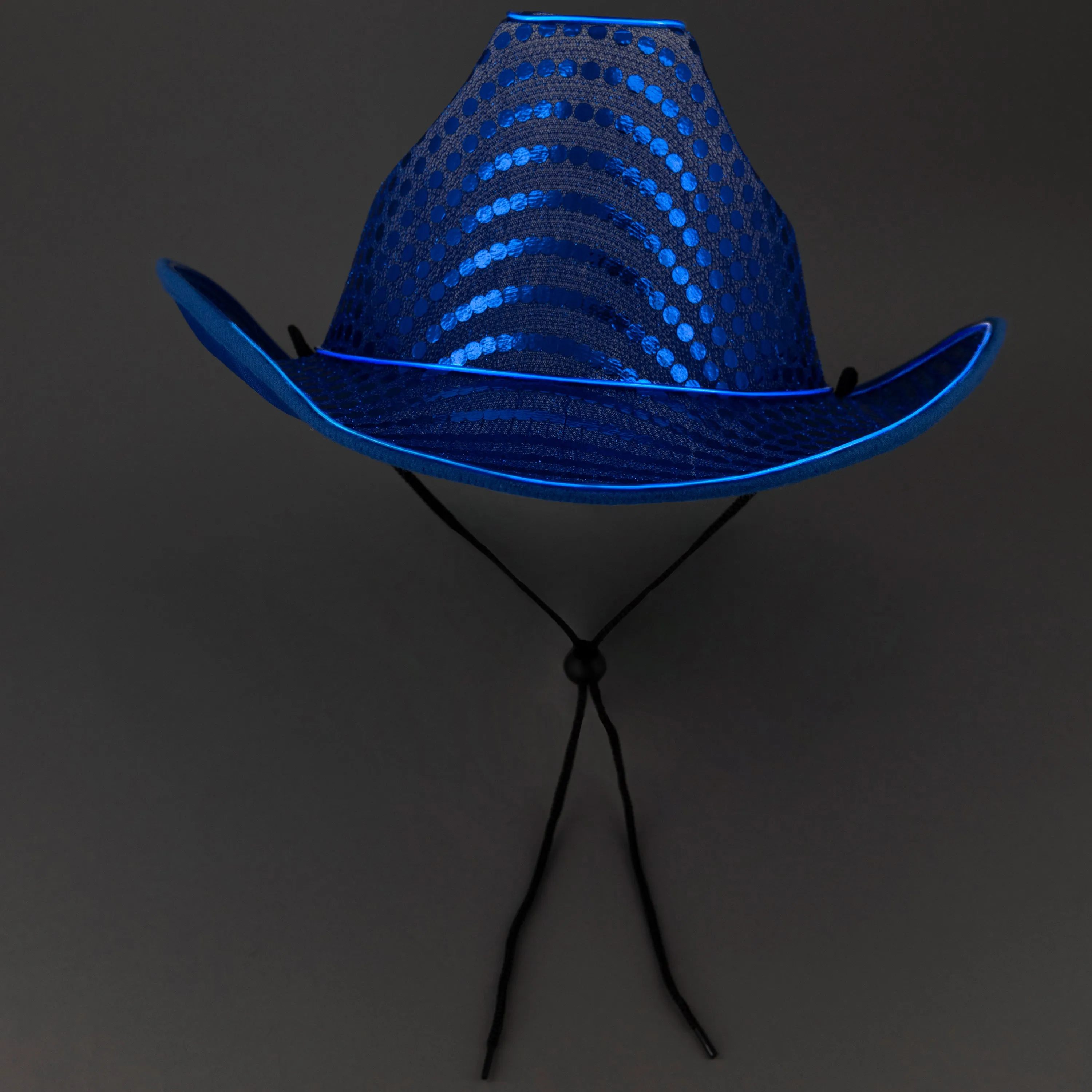 LED Flashing EL Wire Blue Sequin Cowboy Party Hat - Pack of 18 Hats