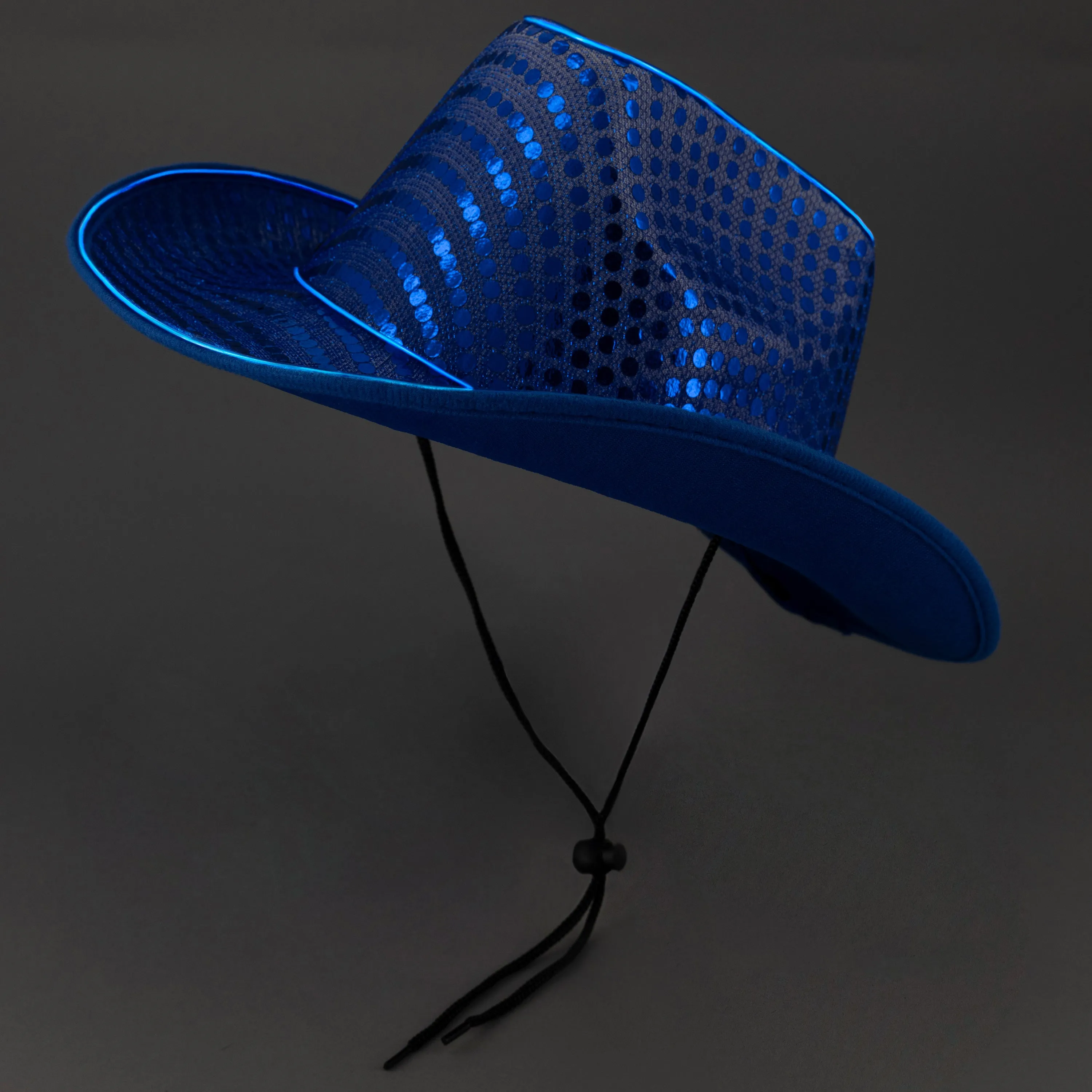 LED Flashing EL Wire Blue Sequin Cowboy Party Hat - Pack of 18 Hats