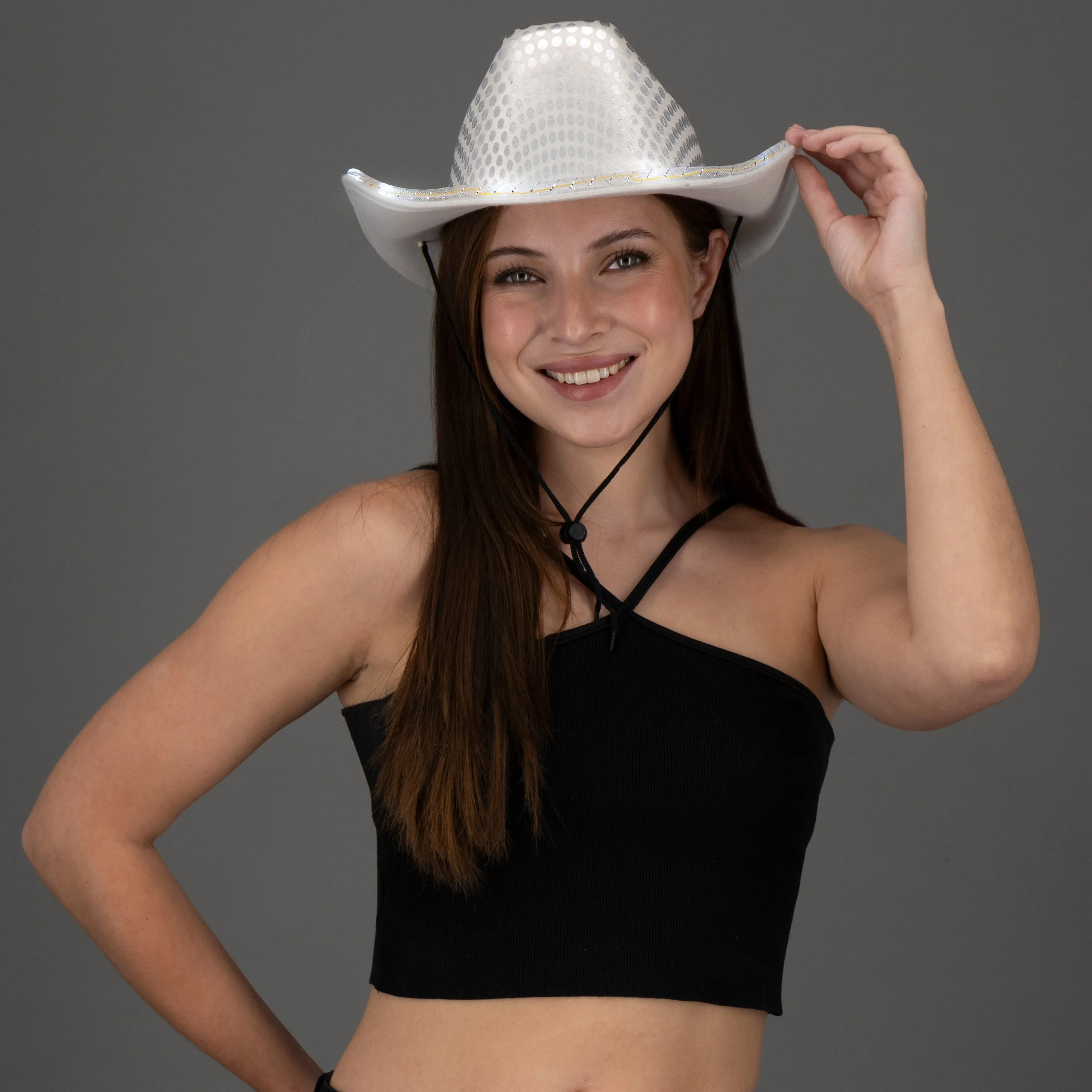 LED Light Up Flashing Sequin White Cowboy Hats - Pack of 36 Hats