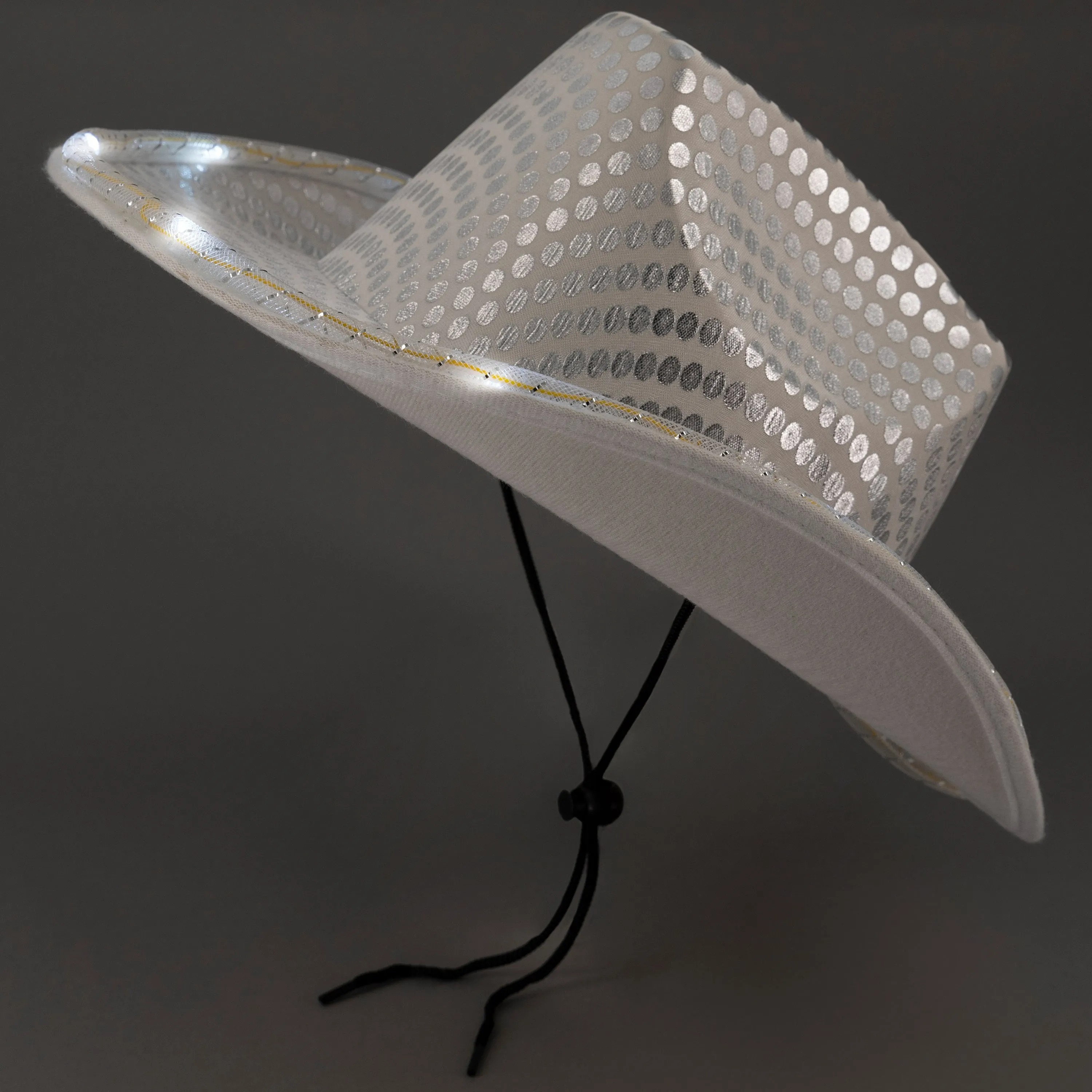 LED Light Up Flashing Sequin White Cowboy Hats - Pack of 36 Hats
