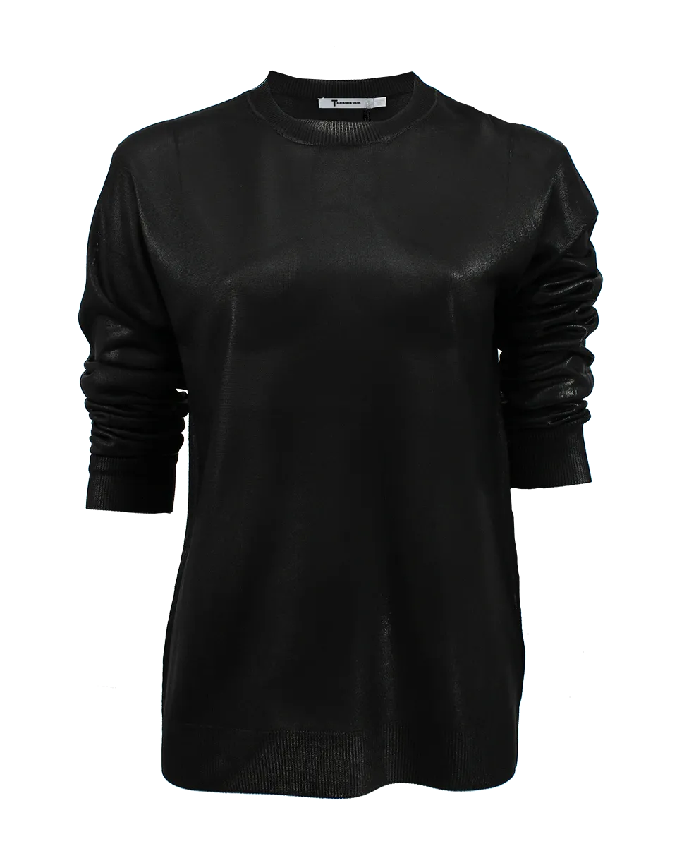 Long Sleeve Crewneck Foiled Knit Pullover