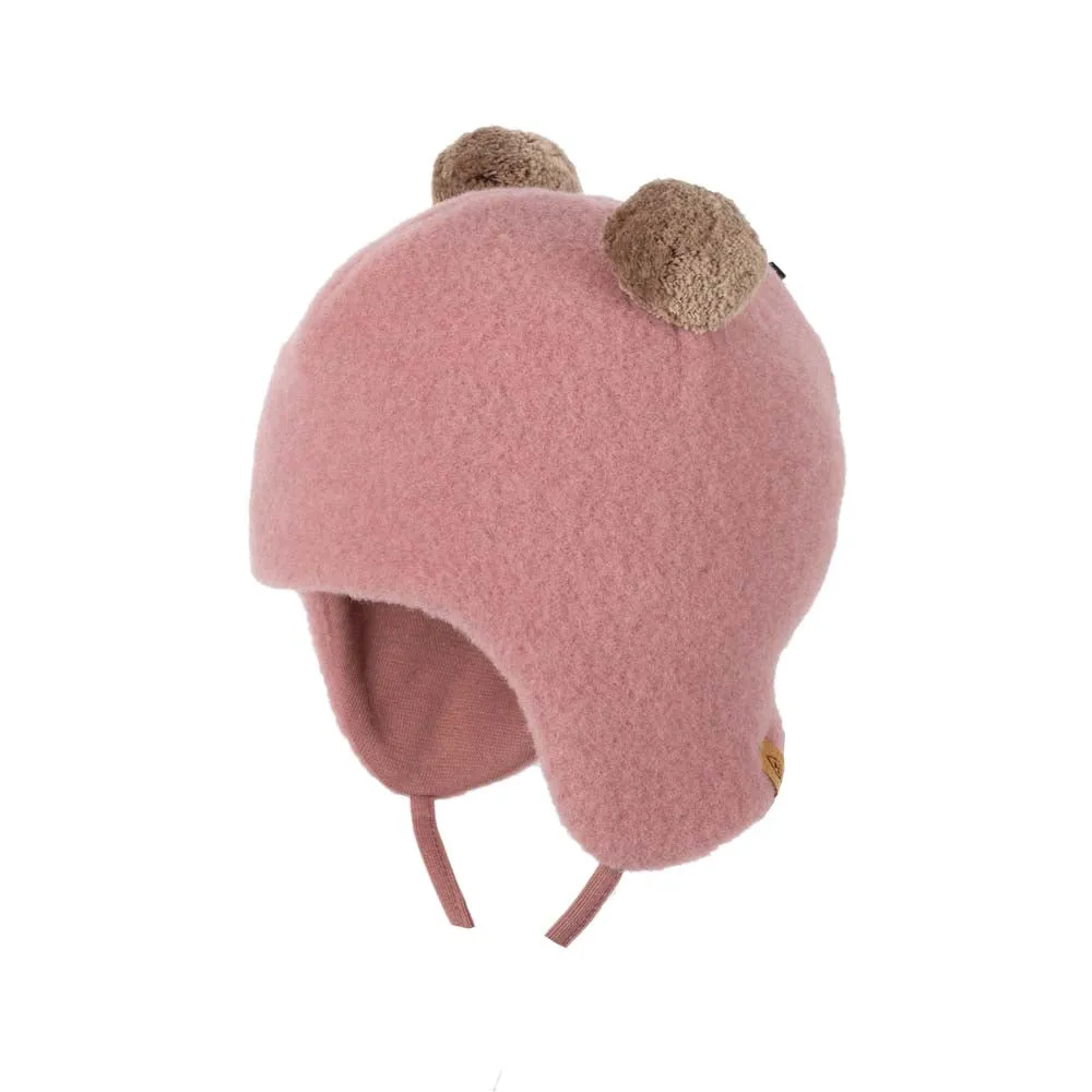 MERINO FLEECE POM POM HAT - shadow rose