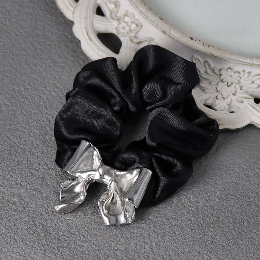 Metal Bow Black Scrunchie