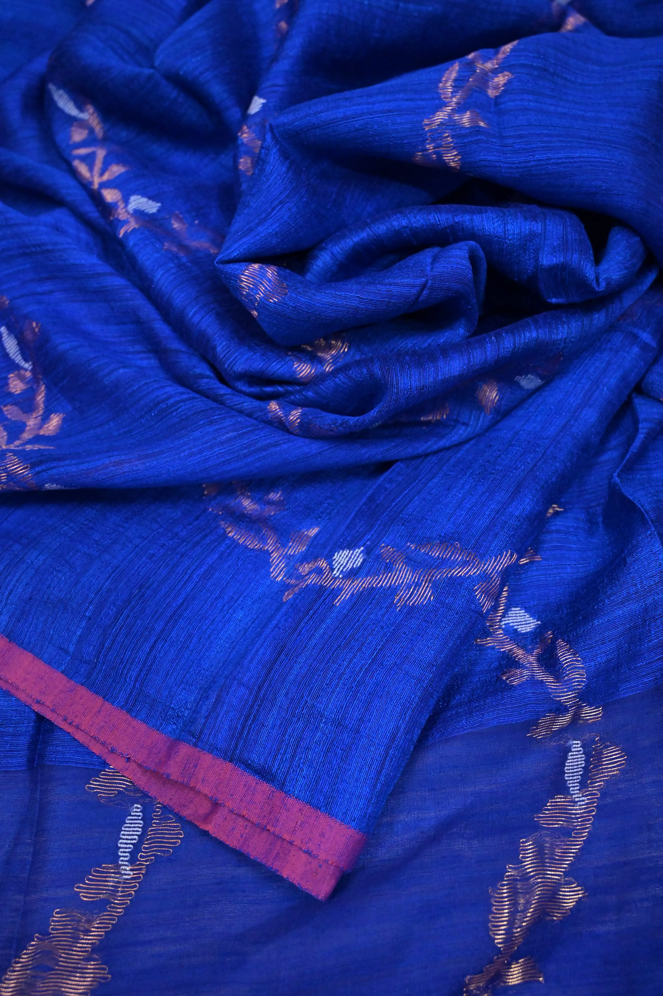 Midnight Blue Color Matka Muslin Jamdani with Silver and Golden Zari Buti