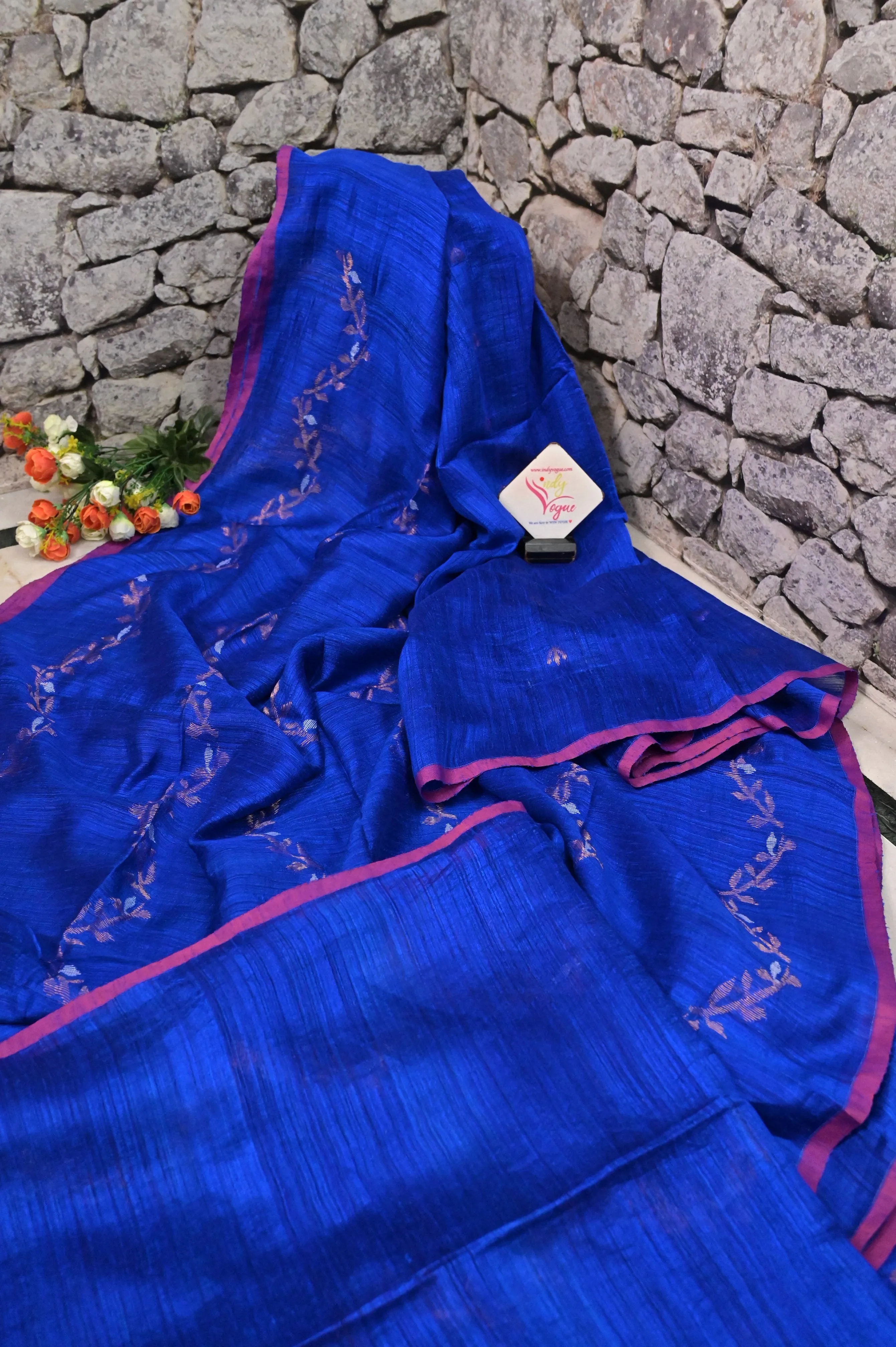 Midnight Blue Color Matka Muslin Jamdani with Silver and Golden Zari Buti