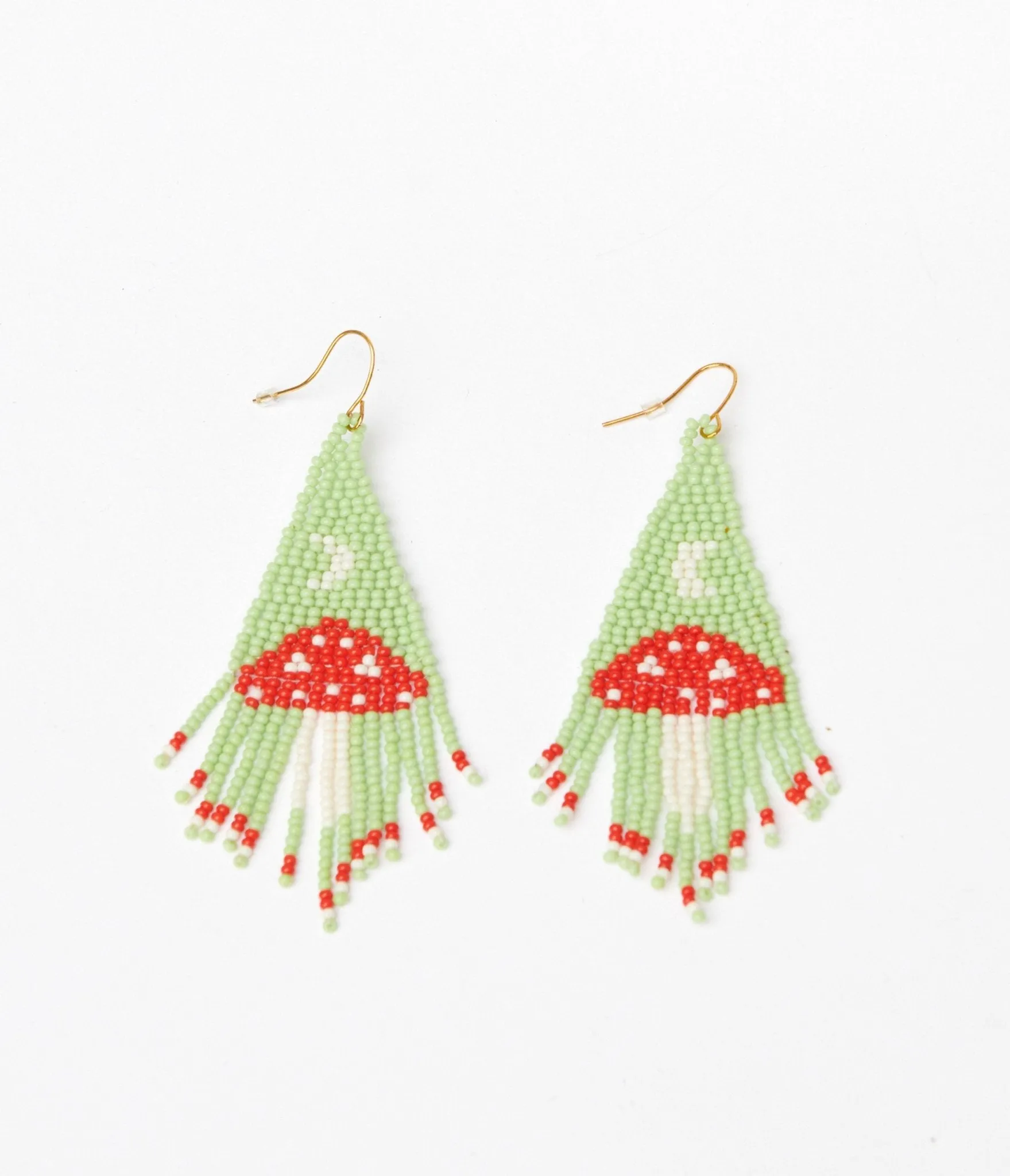 Mint & Red Mushroom Beaded Earrings