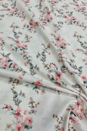 Off White Digital Printed Cotton Fabric - Stylish Designs