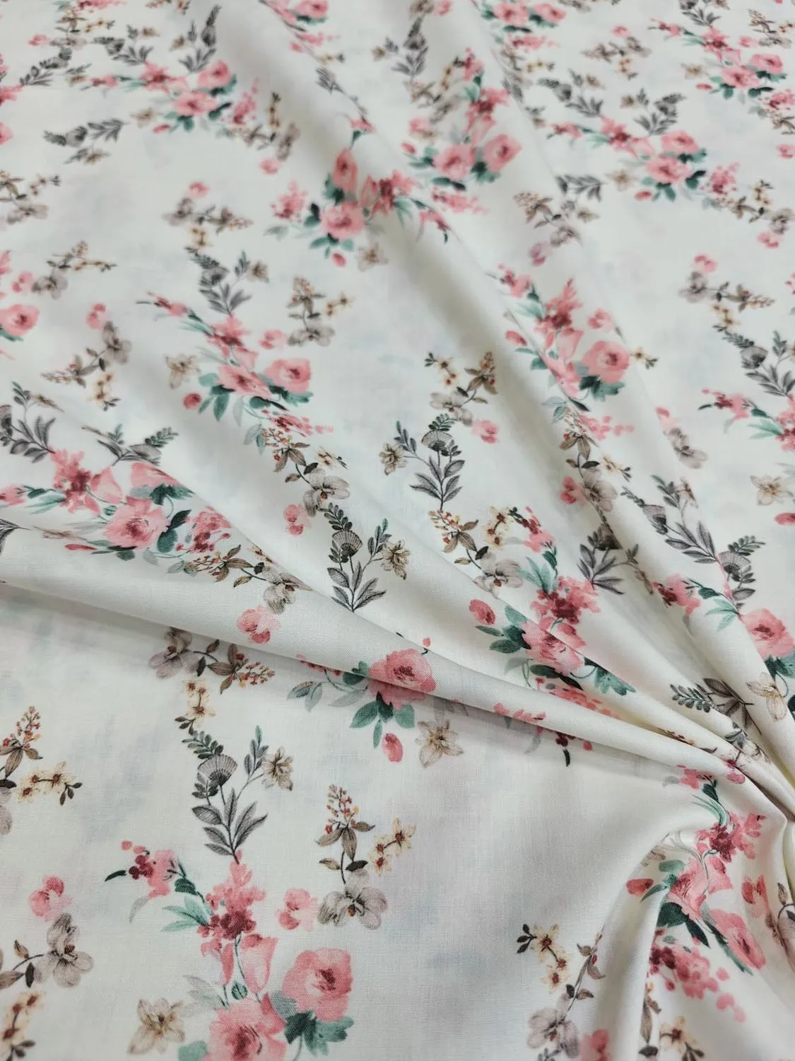 Off White Digital Printed Cotton Fabric - Stylish Designs