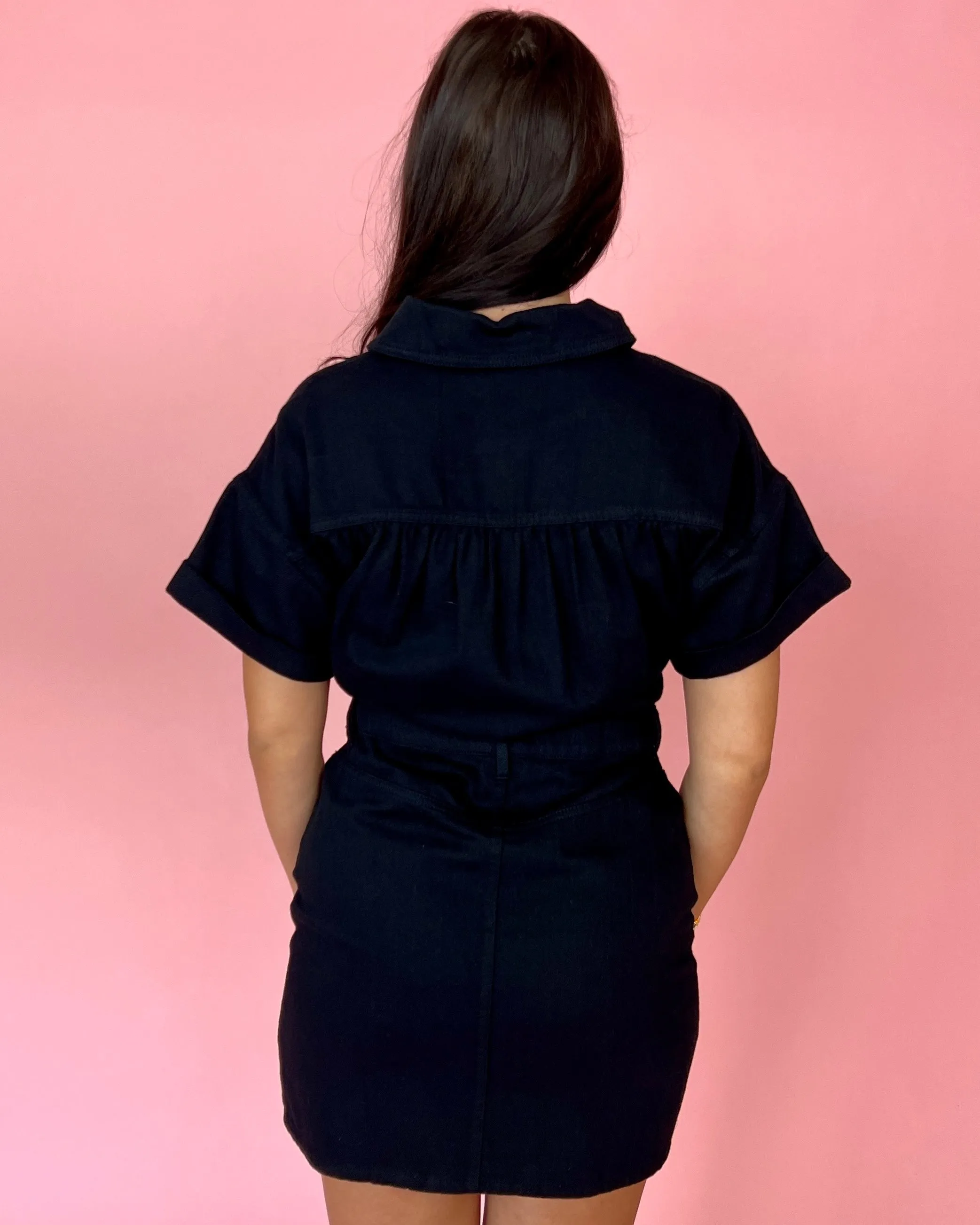 Only With You Black Denim Button Down Dress