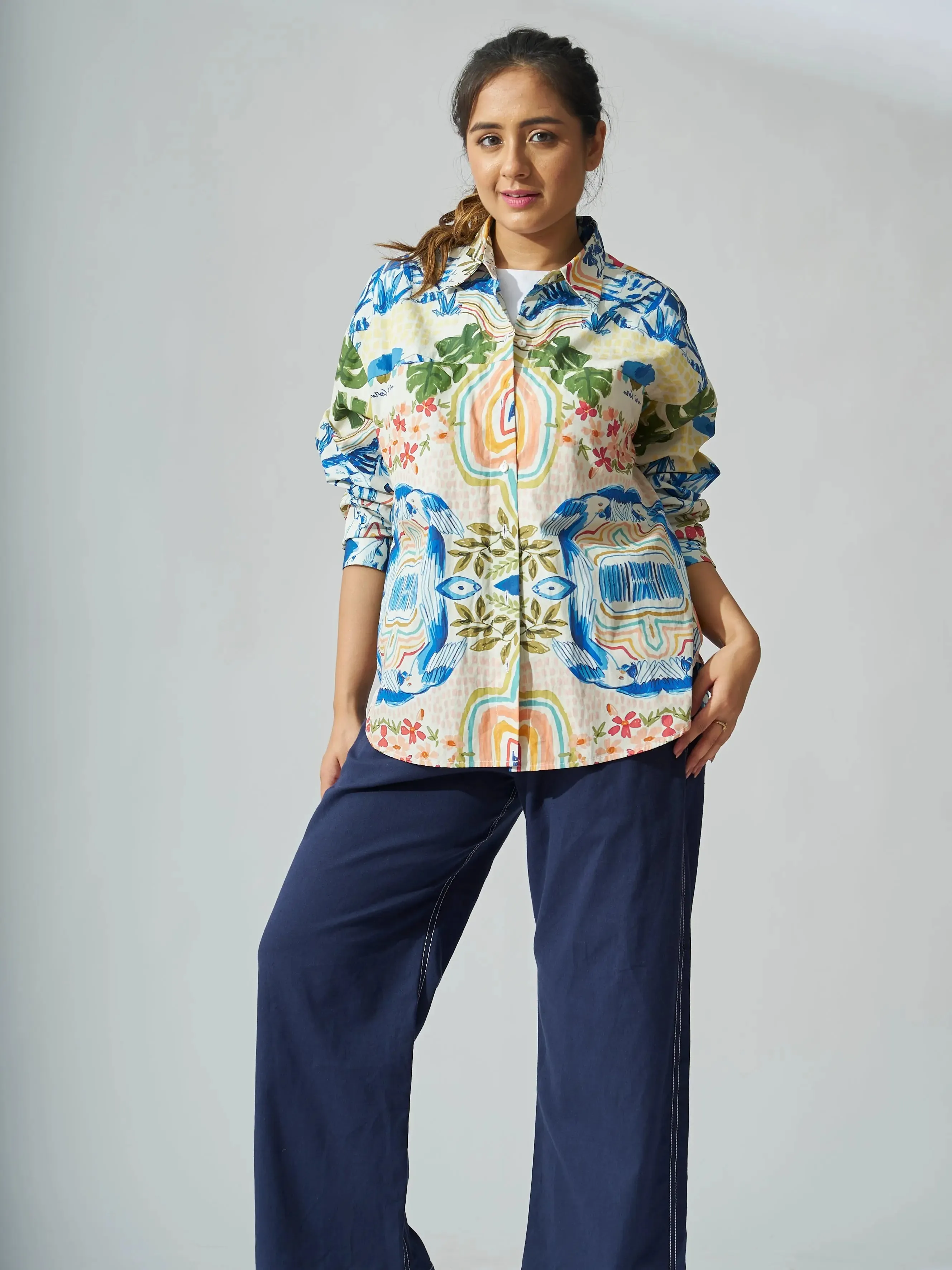 Personage Print Women Cotton Poplin Shirt